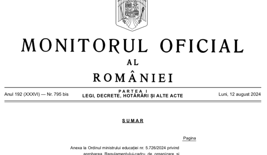Anexa la Ordinul ministrului educației nr. 5.726/2024 privind aprobarea Regulamentului-cadru de organizare și funcționare a unităților de învățământ preuniversita