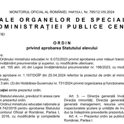ACTE ALE ORGANELOR DE SPECIALITATE ALE ADMINISTRAȚIEI PUBLICE CENTRALE