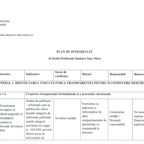 Plan de integritate an scolar 2024- 2025