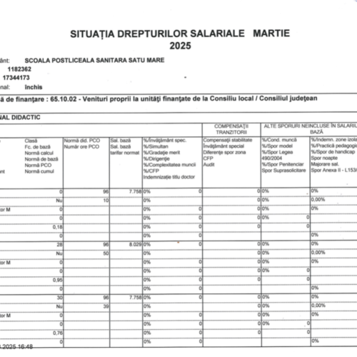 Situatia drepturilor salariale Martie 2025