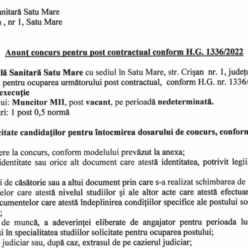 Anunt concurs ocupare post MII