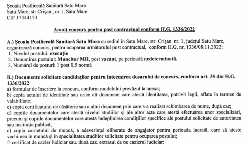 Anunt concurs ocupare post MII