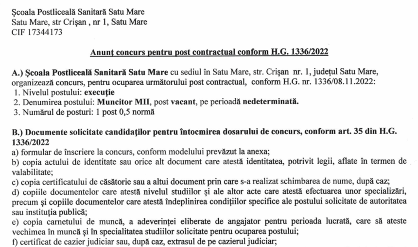 Anunt concurs ocupare post MII