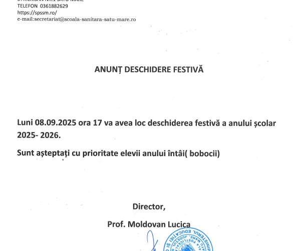 Anunt deschidere an scolar!